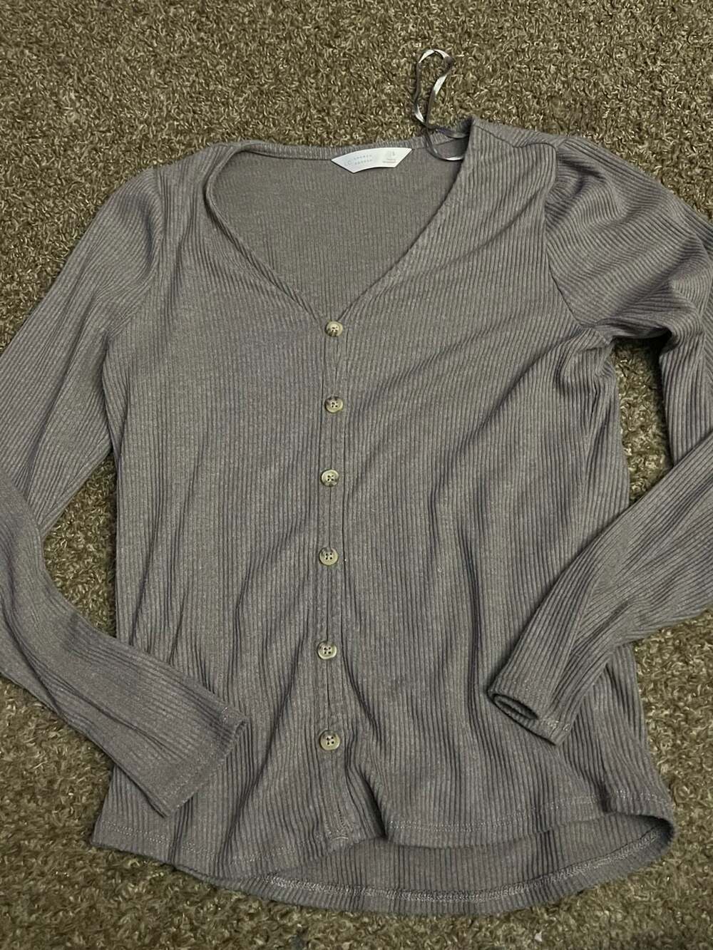 Lauren Conrad Ribbed V-Neck Cardigan Size S Gray